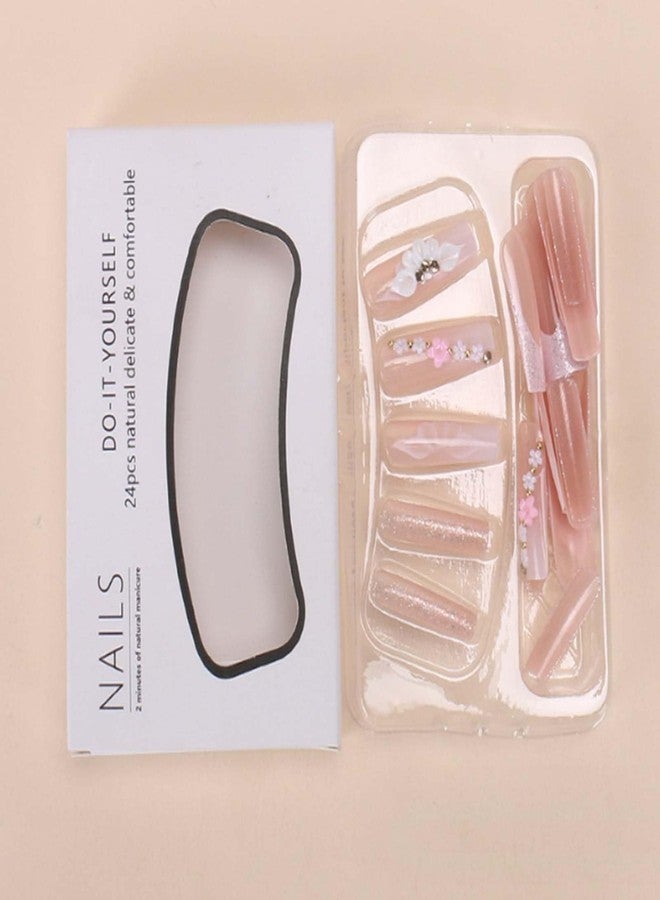 YoYoee Long Ballerina Nails Tips Glitter French False Nails Coffin Press on Nails Full Cover Cute Fake Nails for Women and Girls 24PCS - Image 3